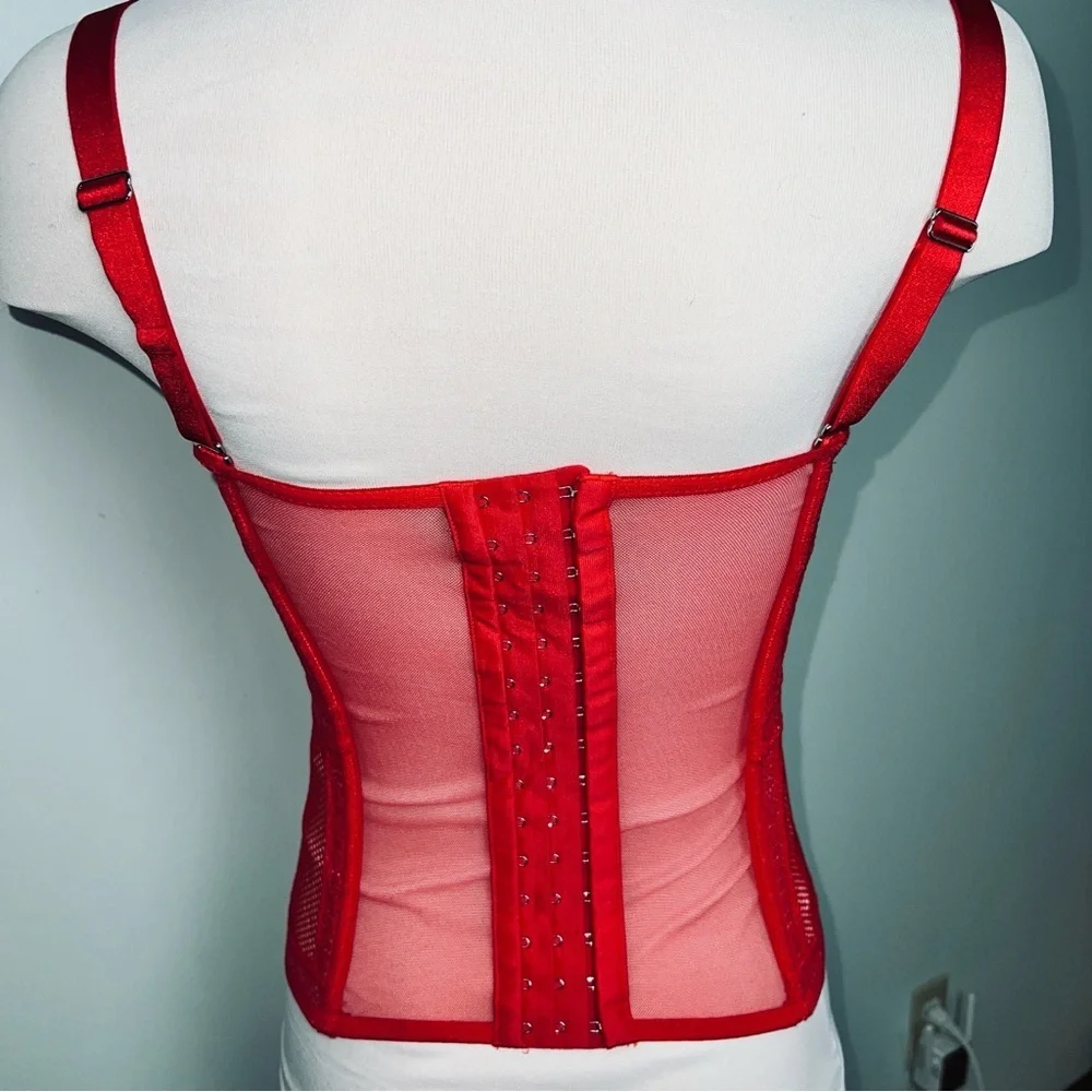 Victoria's Secret Scarlet Red Lace Bustier Corset - Underwire 34C